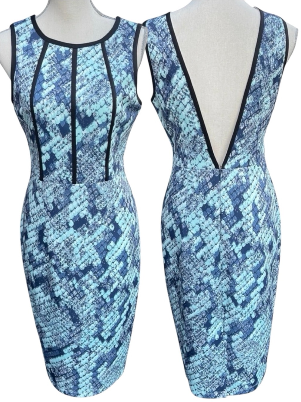 Wonderland by OASIS Blue Snakeskin Print Sleeveless Deep V Back Dress (8)